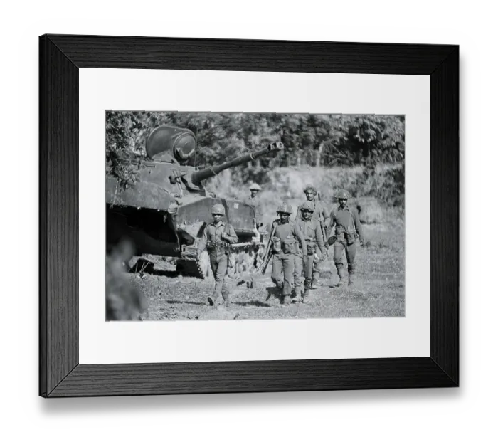 Framed Print : Soldiers Walk Past Destroyed Tank Framed Print : Soldiers Walk Past Destroyed Tank