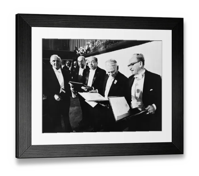 Framed Print : Five Nobel Prize Winners Hold their Awards Framed Print : Five Nobel Prize Winners Hold their Awards