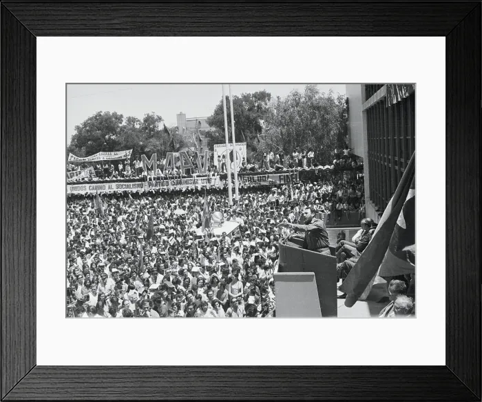 Framed Print : Fidel Castro Speaking at Microphones to College Student Gathering Framed Print : Fidel Castro Speaking at Microphones to College Student Gathering
