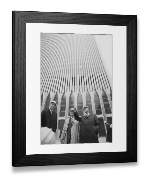 Framed Print : Men Standing in Front of World Trade Center Tower Framed Print : Men Standing in Front of World Trade Center Tower