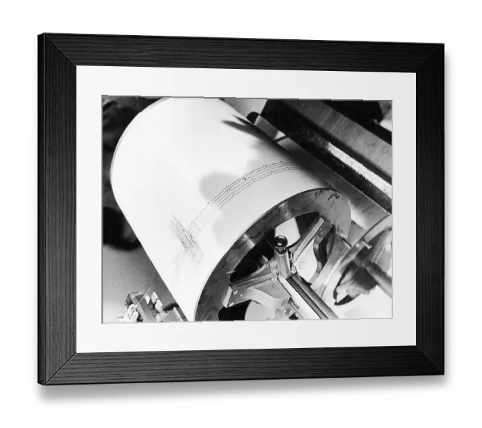 Framed Print : Seismograph Registering Off the Scale After Nuclear Testing Framed Print : Seismograph Registering Off the Scale After Nuclear Testing