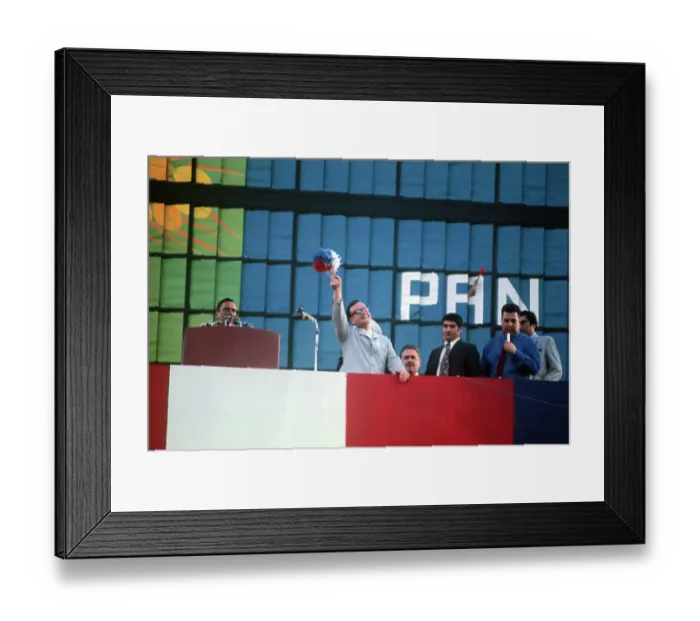 Framed Print : Salvador Allende Waving Pom Pom at Podium Framed Print : Salvador Allende Waving Pom Pom at Podium