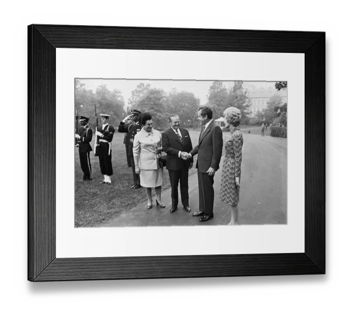 Framed Print : Richard Nixon Shaking Hand of Josip Broz Tito with Their Wives Nearby Framed Print : Richard Nixon Shaking Hand of Josip Broz Tito with Their Wives Nearby