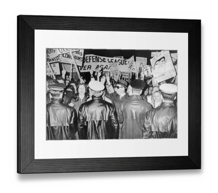 Framed Print : Policemen Holding Back Large Crowd Framed Print : Policemen Holding Back Large Crowd