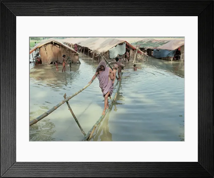 Framed Print : Mother Crossing Bridge Holding Child Framed Print : Mother Crossing Bridge Holding Child