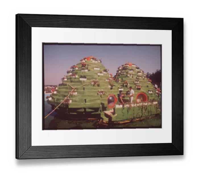 Framed Print : Couple Riding on Manmade Floating House