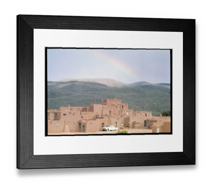 Framed Print : Adobe Dwellings with Rainbow in Distance Framed Print : Adobe Dwellings with Rainbow in Distance