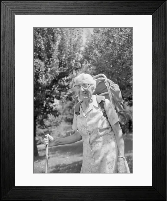Framed Print : Hulda Crooks Wearing Knapsack Gear Framed Print : Hulda Crooks Wearing Knapsack Gear