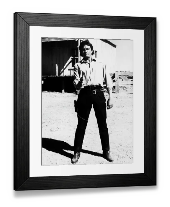 Framed Print : Johnny Cash as Cowboy Aiming Pistol Framed Print : Johnny Cash as Cowboy Aiming Pistol
