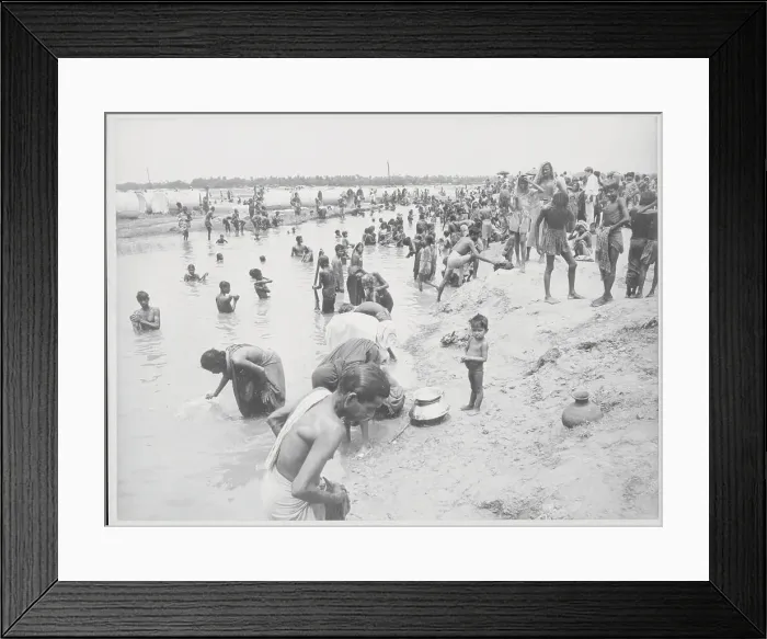 Framed Print : India Refugees Bathing at Pond Framed Print : India Refugees Bathing at Pond