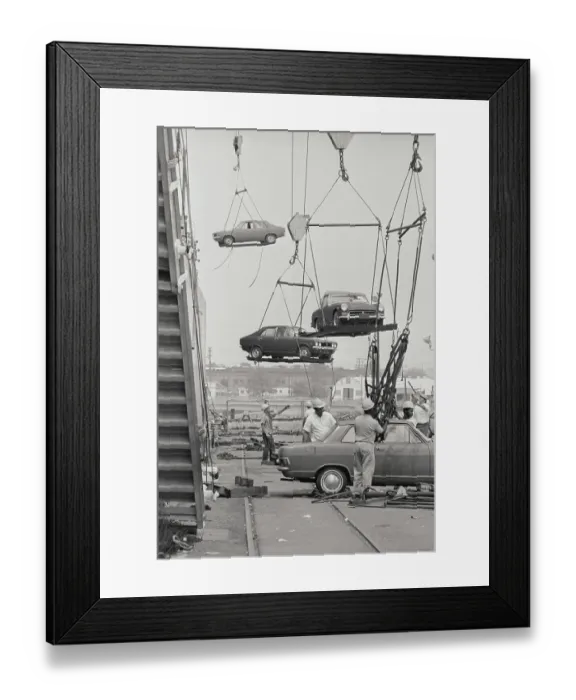 Framed Print : Dockworkers Unload Automobile Imports Framed Print : Dockworkers Unload Automobile Imports
