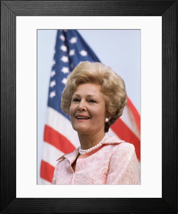 Framed Print : Pat Nixon Posing in Front of American Flag Framed Print : Pat Nixon Posing in Front of American Flag