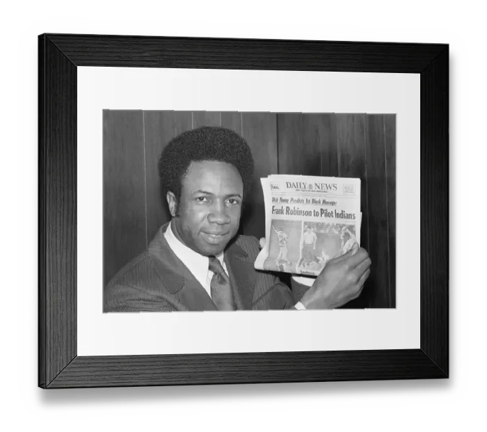 Framed Print : Frank Robinson Holds Prophetic Newspaper Framed Print : Frank Robinson Holds Prophetic Newspaper