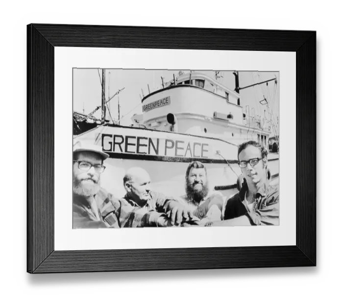 Framed Print : Men Seated near Greenpeace Vessel Framed Print : Men Seated near Greenpeace Vessel