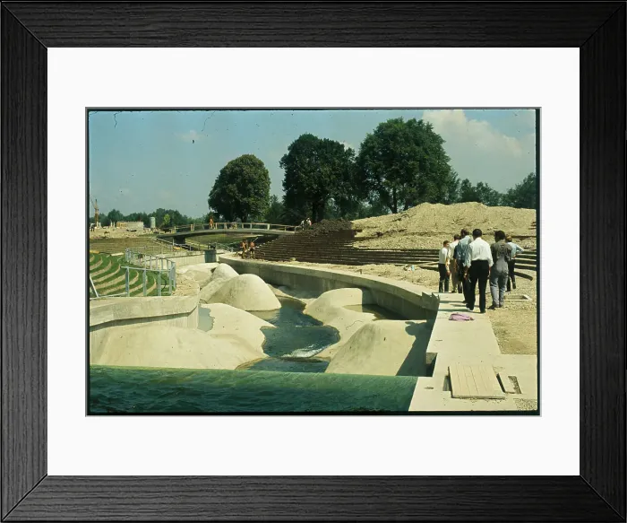 Framed Print : Men Walking by Olympic Slalom Obstacle Framed Print : Men Walking by Olympic Slalom Obstacle