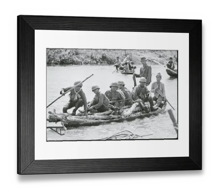 Framed Print : Soldiers Riding on Sampan of Logs Framed Print : Soldiers Riding on Sampan of Logs