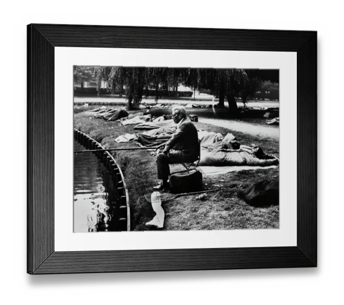Framed Print : Campers Sleep While Man Fishes In Lake Framed Print : Campers Sleep While Man Fishes In Lake