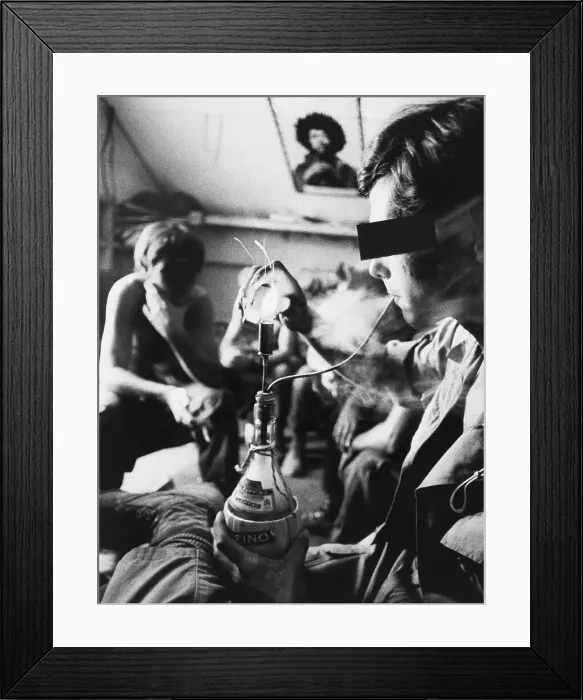 Framed Print : GI Lights Up A Hooka Made From A Bottle Framed Print : GI Lights Up A Hooka Made From A Bottle