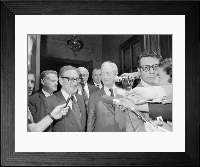 Framed Print : Henry Kissinger Faces Reporters Framed Print : Henry Kissinger Faces Reporters