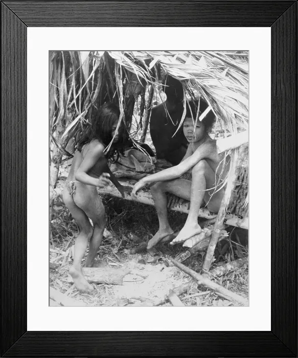 Framed Print : Children Lounging in Hut Framed Print : Children Lounging in Hut