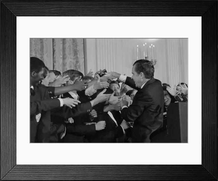 Framed Print : President Nixon Shaking Hands Of Youths Framed Print : President Nixon Shaking Hands Of Youths