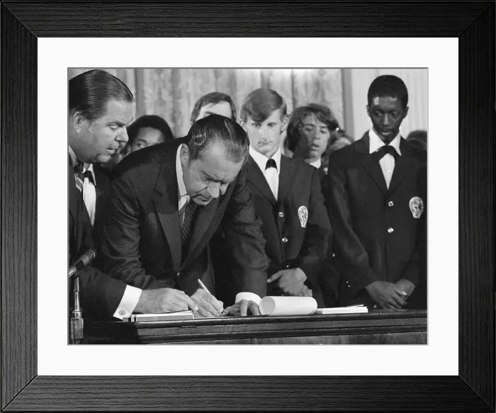 Framed Print : Pres.Nixon Affixes Signature For 18Yr Vote Framed Print : Pres.Nixon Affixes Signature For 18Yr Vote