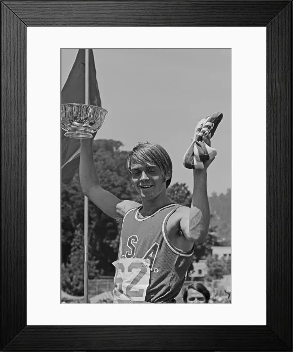 Framed Print : Steve Prefontaine Holding Track Awards Framed Print : Steve Prefontaine Holding Track Awards