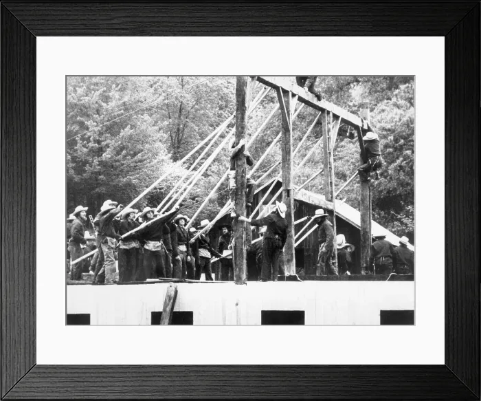 Framed Print : Amish Farmers Erecting a Barn Framed Print : Amish Farmers Erecting a Barn