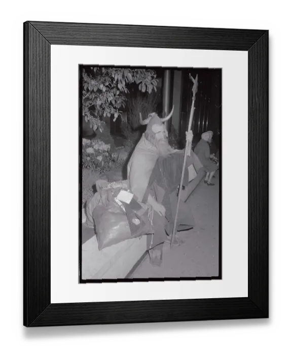Framed Print : Homeless Man Wears a Viking Costume in Manhattan Framed Print : Homeless Man Wears a Viking Costume in Manhattan