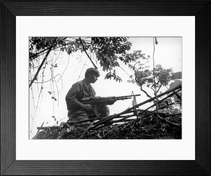 Framed Print : Silhouetted Soldier Holding Rifle Framed Print : Silhouetted Soldier Holding Rifle