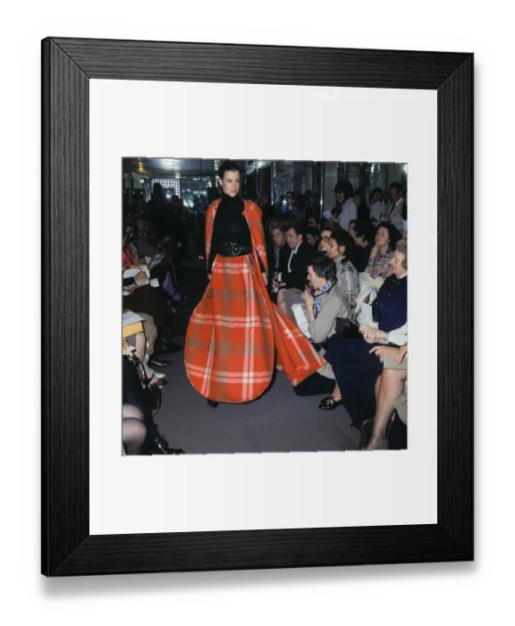 Framed Print : Model Wearing Plaid Skirt and Coat Framed Print : Model Wearing Plaid Skirt and Coat