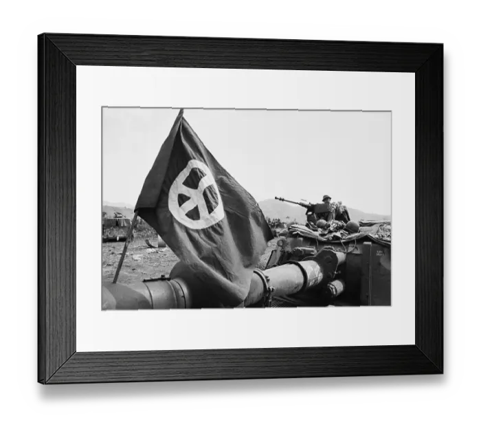 Framed Print : Peace Symbol Flying Atop Armored Vehicle Framed Print : Peace Symbol Flying Atop Armored Vehicle