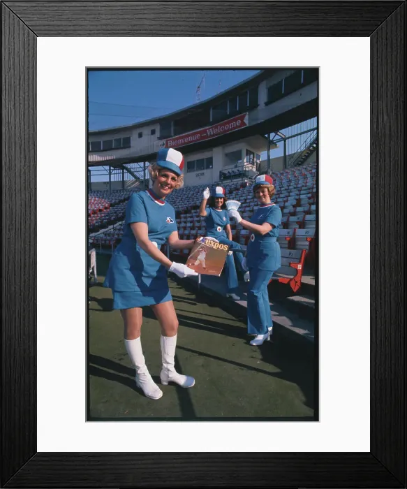 Framed Print : Baseball Usherettes Posing in New Uniforms Framed Print : Baseball Usherettes Posing in New Uniforms