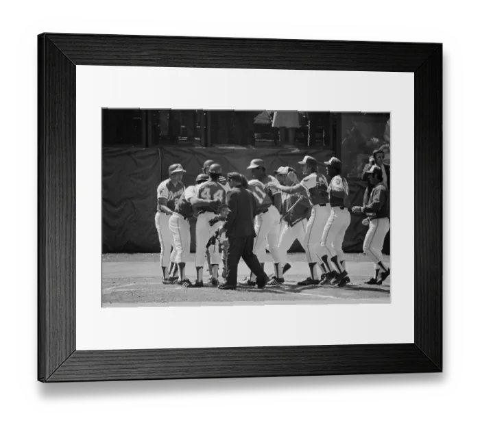 Framed Print : Hank Aaron Surrounded by Teammates Framed Print : Hank Aaron Surrounded by Teammates