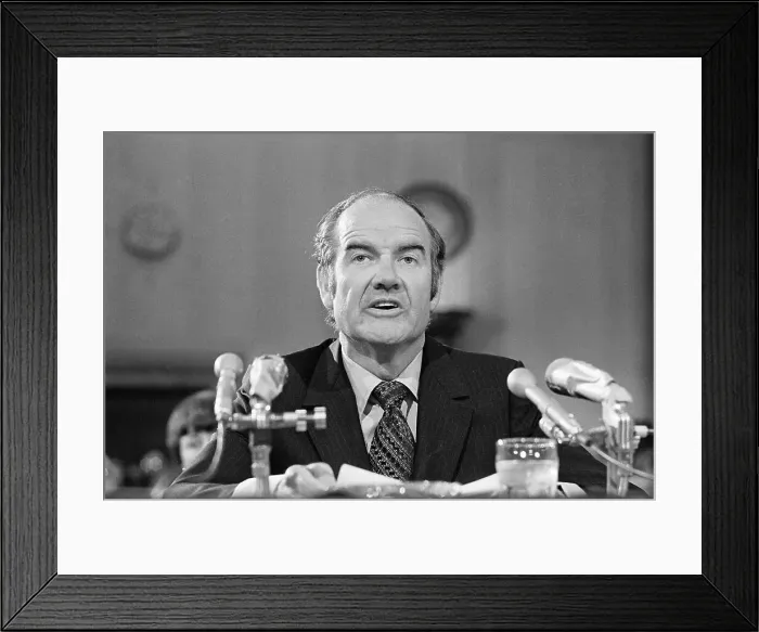 Framed Print : George McGovern Speaking at Microphones Framed Print : George McGovern Speaking at Microphones