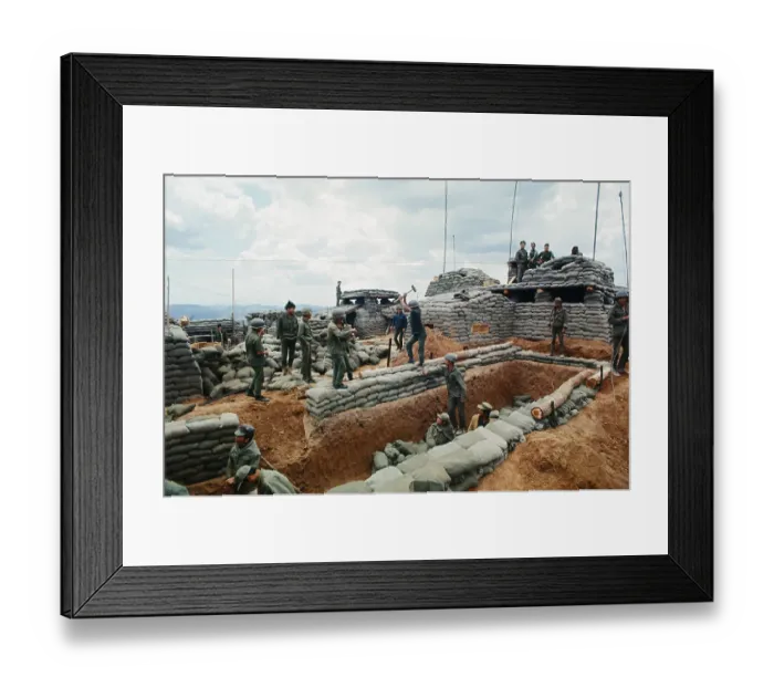 Framed Print : South Vietnamese Soldiers Building Bunkers atop Hill Framed Print : South Vietnamese Soldiers Building Bunkers atop Hill