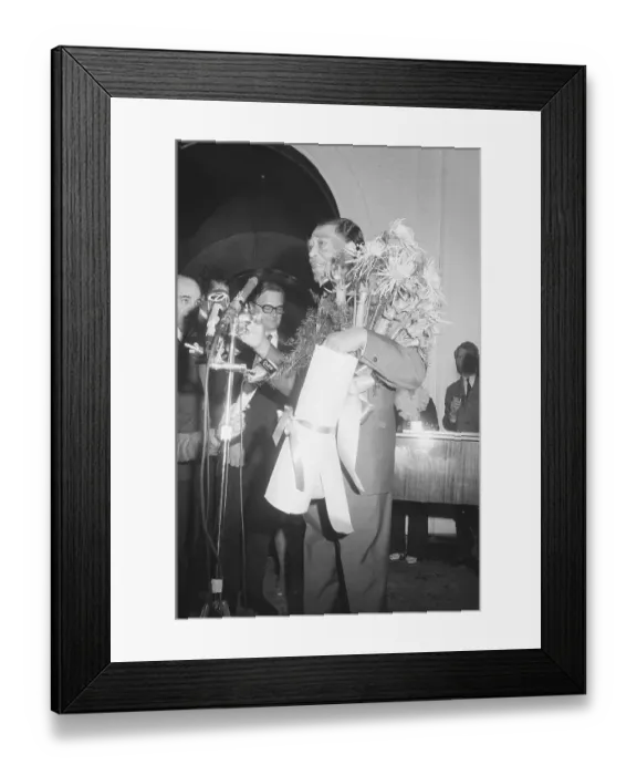 Framed Print : Duke Ellington Holding Large Bouquet at Music Award Ceremonies
