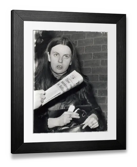 Framed Print : Bernadette Devlin with Belfast Murder Headline Framed Print : Bernadette Devlin with Belfast Murder Headline