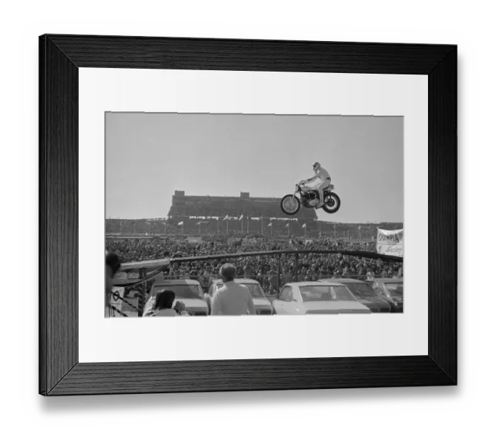 Framed Print : Evel Knievel on Motorcycle in Mid Air Framed Print : Evel Knievel on Motorcycle in Mid Air