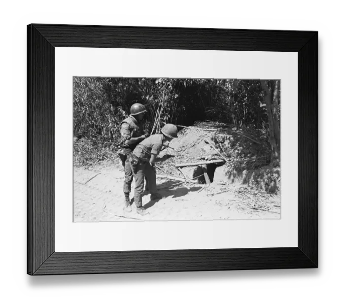 Framed Print : Vietnamese Soldiers Peering Into Bunker Framed Print : Vietnamese Soldiers Peering Into Bunker