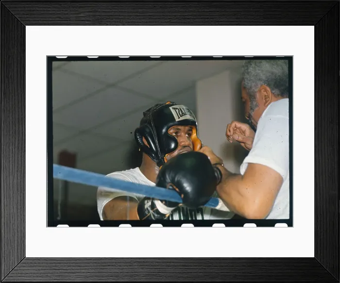 Framed Print : Joe Frazier Wearing Boxing Helmet and Standing Next to Ring Framed Print : Joe Frazier Wearing Boxing Helmet and Standing Next to Ring
