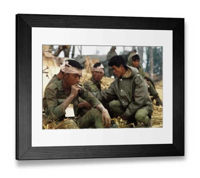 Framed Print : Soldiers with Head Wrapped Waiting for Treatment Framed Print : Soldiers with Head Wrapped Waiting for Treatment