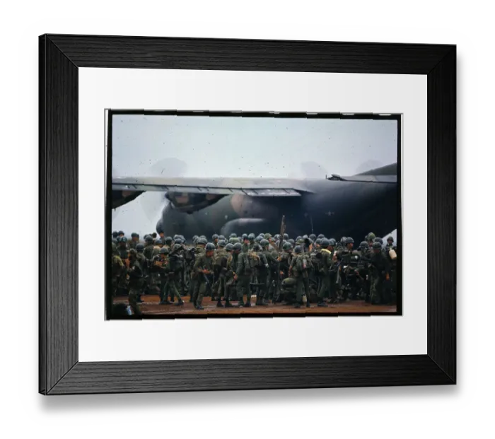 Framed Print : Crowd of Soldiers Near Tail of Military Plane Framed Print : Crowd of Soldiers Near Tail of Military Plane