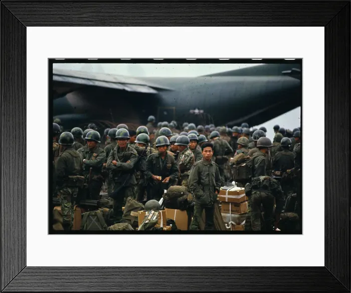 Framed Print : Large Crowd of Soldiers Near Plane Framed Print : Large Crowd of Soldiers Near Plane