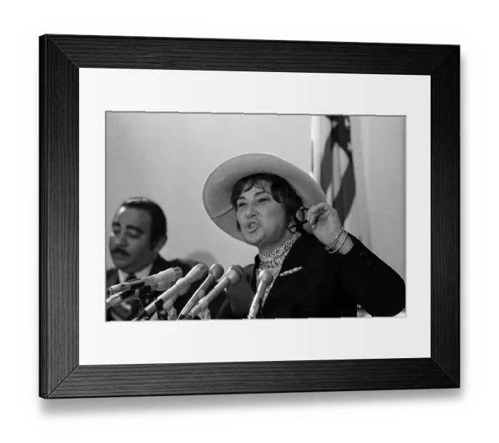 Framed Print : Bella Abzug Speaking at Microphones