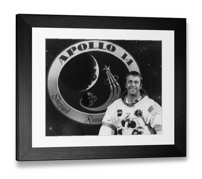 Framed Print : Alan Shepard with Apollo 14 Emblem Framed Print : Alan Shepard with Apollo 14 Emblem