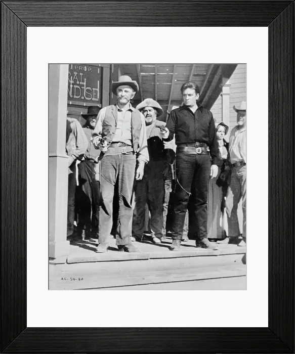 Framed Print : Kirk Douglas and Johnny Cash in Western Movie Scene