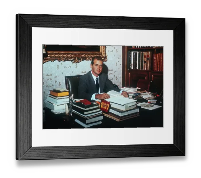 Framed Print : Prince Juan Carlos Reading at Desk Framed Print : Prince Juan Carlos Reading at Desk