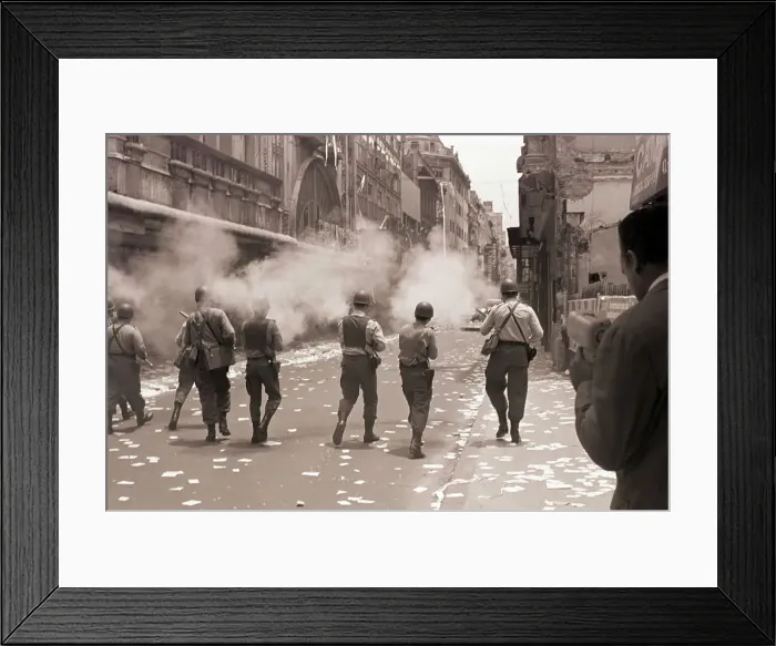 Framed Print : Police Fire Tear Gas in Street Framed Print : Police Fire Tear Gas in Street