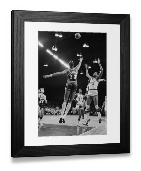 Framed Print : Wilt Chamberlain and Bob Boozer Leaping for Ball Framed Print : Wilt Chamberlain and Bob Boozer Leaping for Ball